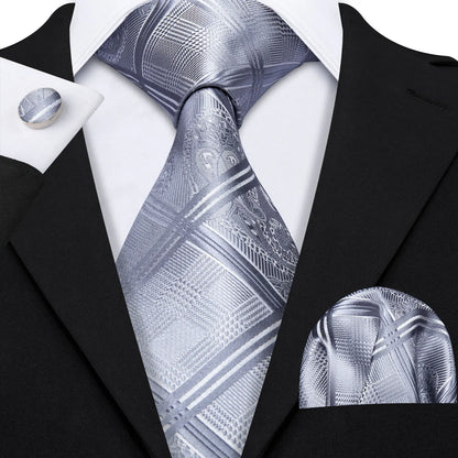 Black White Gray Silver Silk Men Tie