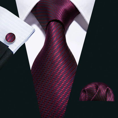 Fashion Red Burgundy Silk Men Tie Set