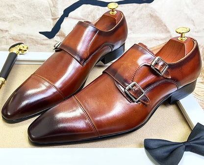 Real Leather Buckle Strap Loafers Men  Shoes