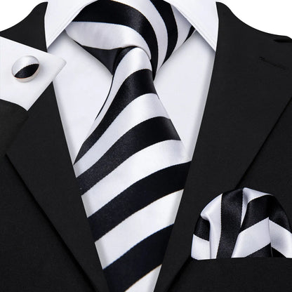 Black White Gray Silver Silk Men Tie