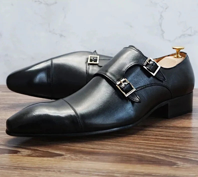 Real Leather Buckle Strap Loafers Men  Shoes