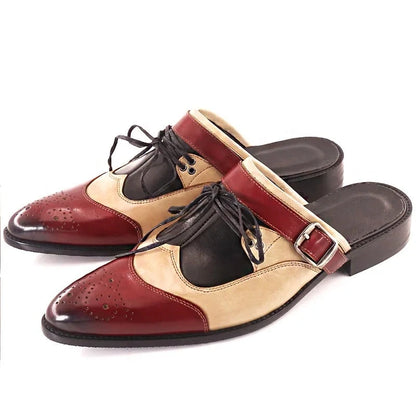 Mixed Color Pointed Genuine Leather Shoes