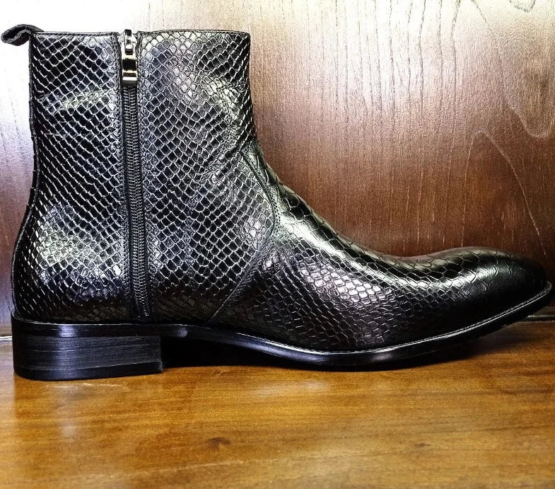 Snake Print Black Coffee Boots Zip Ankle Men Shoes