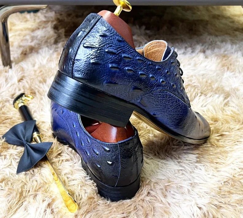 Oxford Italian Blue Black Crocodile Leather Shoes