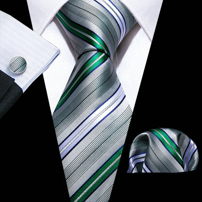 Silk Necktie Pocket Square Cufflinks Set Men Ties