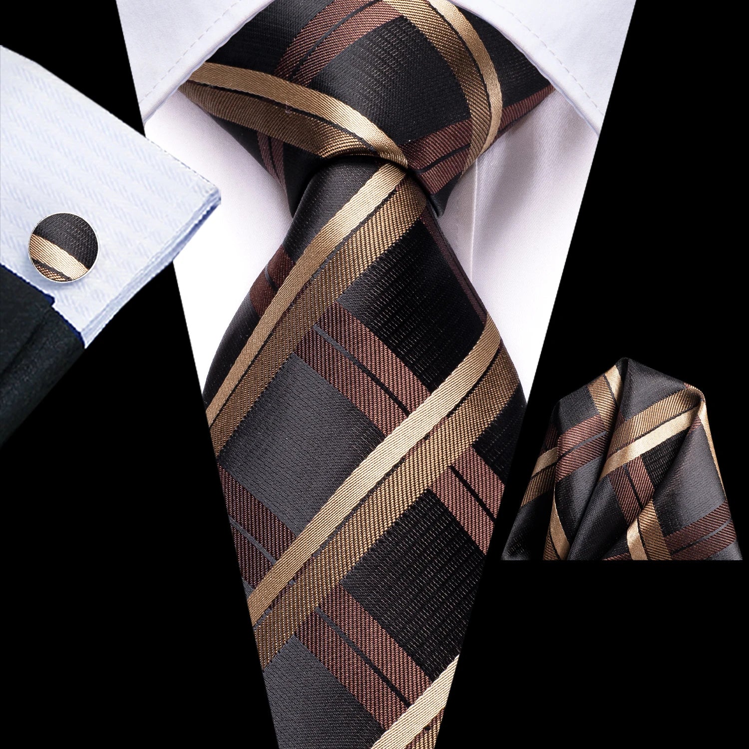 Plaid Black Brown Tie For Men