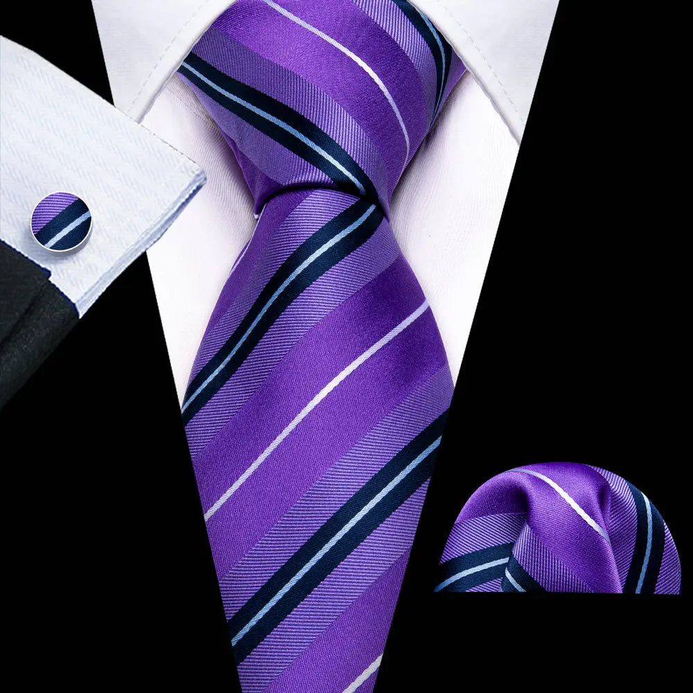 Silk Necktie Pocket Square Cufflinks Set Men Ties