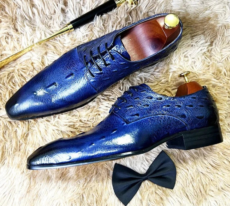 Oxford Italian Blue Black Crocodile Leather Shoes