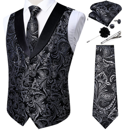 Unique Floral Paisley Vest And Tie Set