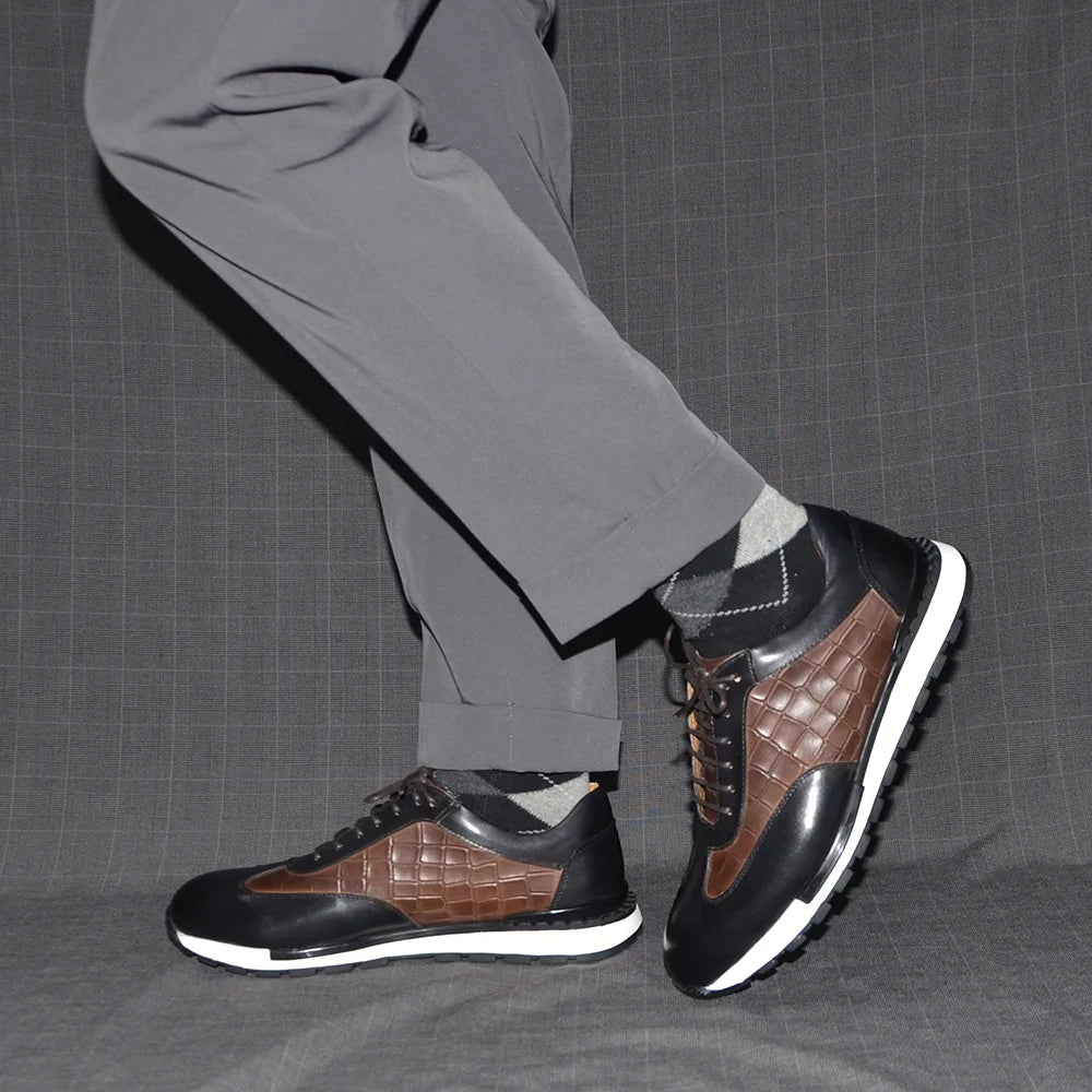 Lace-up Crocodile Pattern Men Leather Shoes