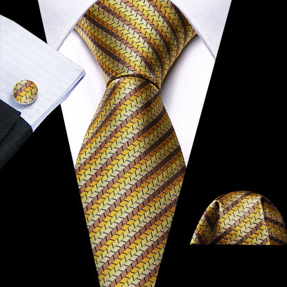 Silk Necktie Pocket Square Cufflinks Set Men Ties