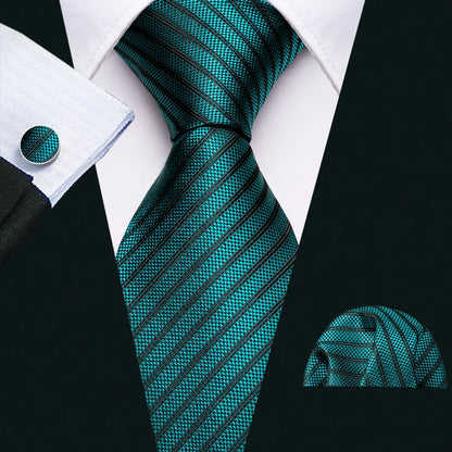 40776884912261Black Green Silk Mens Ties Set