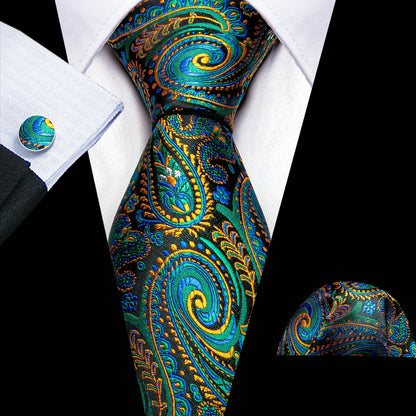 Green Teal Fashion Silk Men Tie