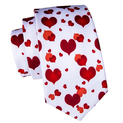 Silk White Red Heart Tie