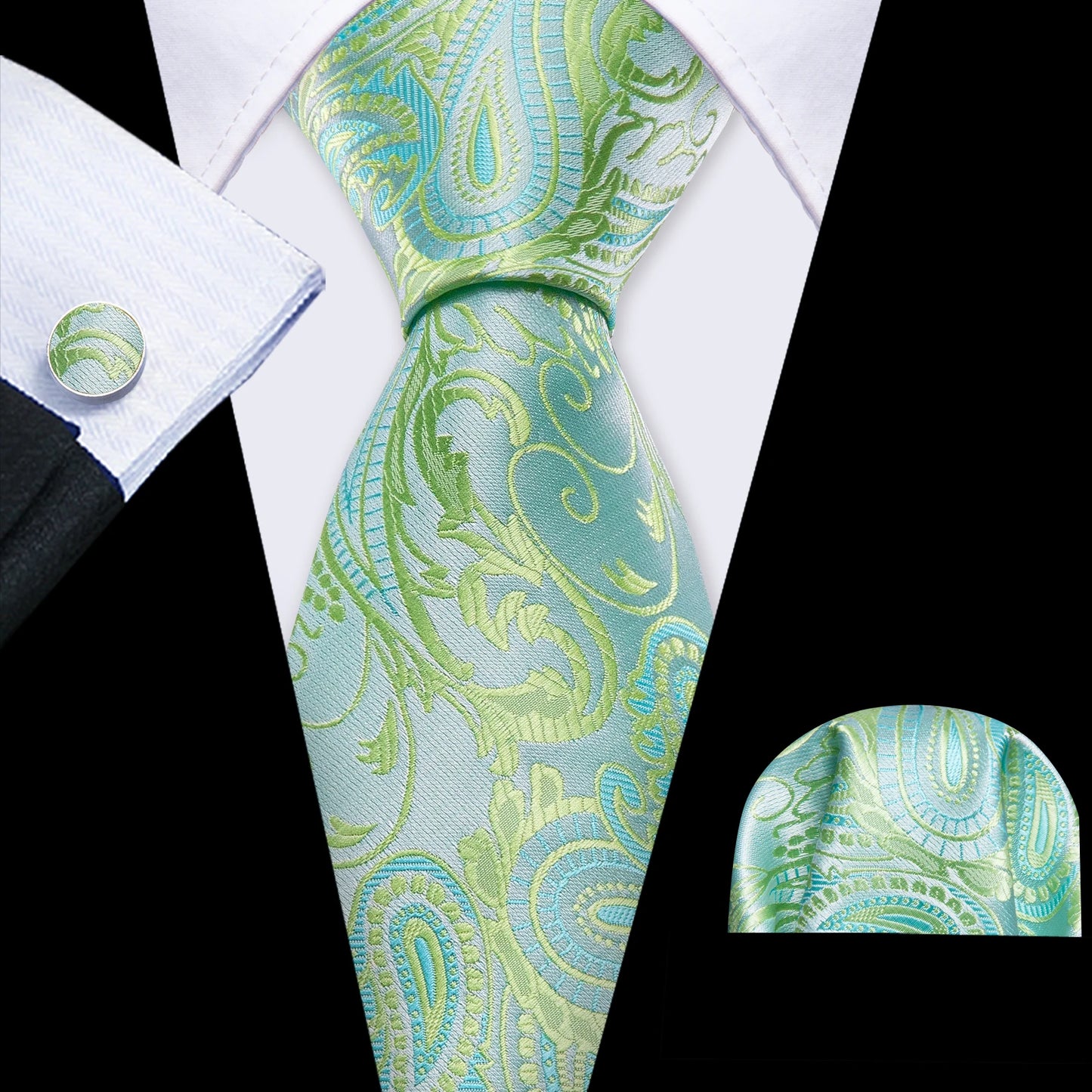 Green Teal Fashion Silk Men Tie