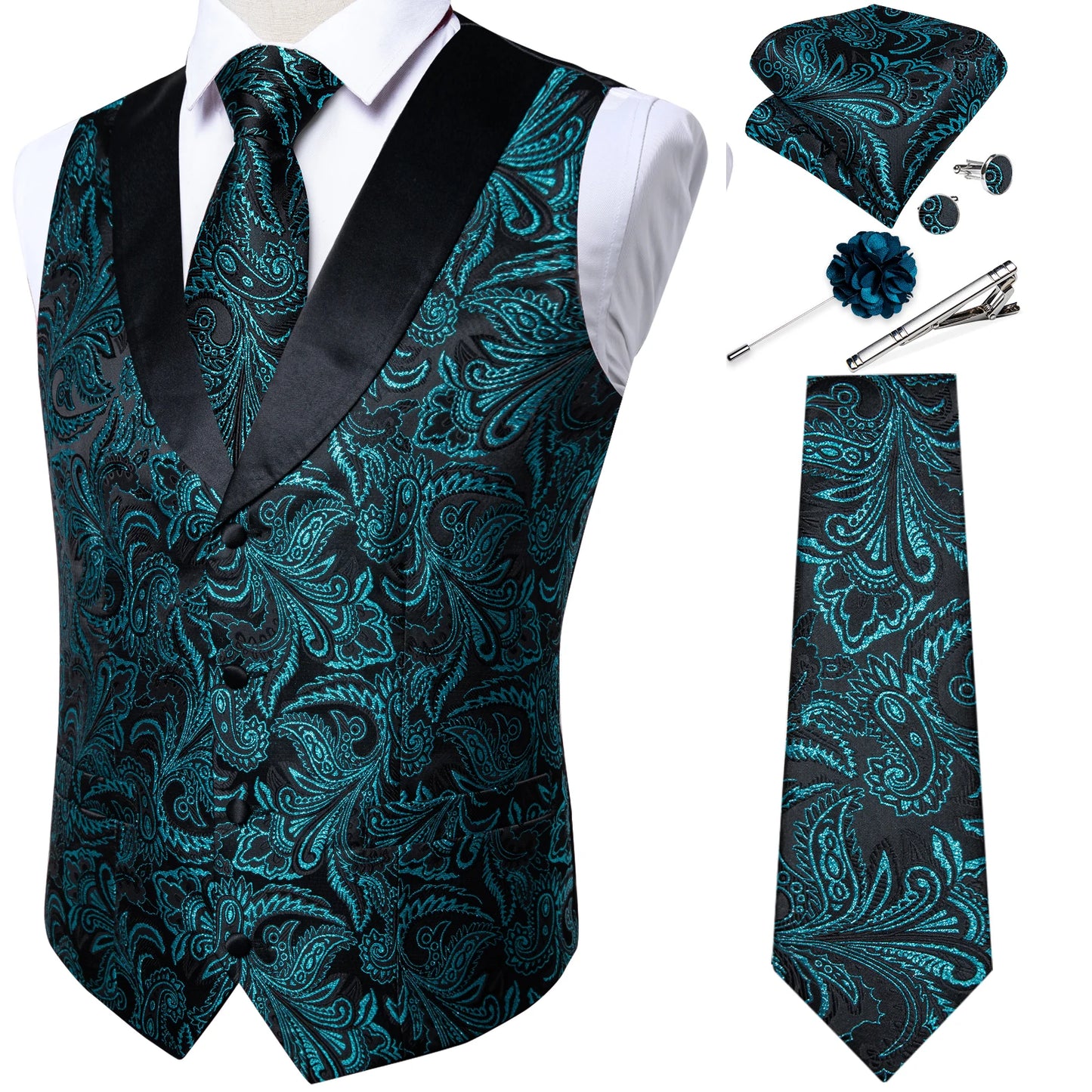 Unique Floral Paisley Vest And Tie Set