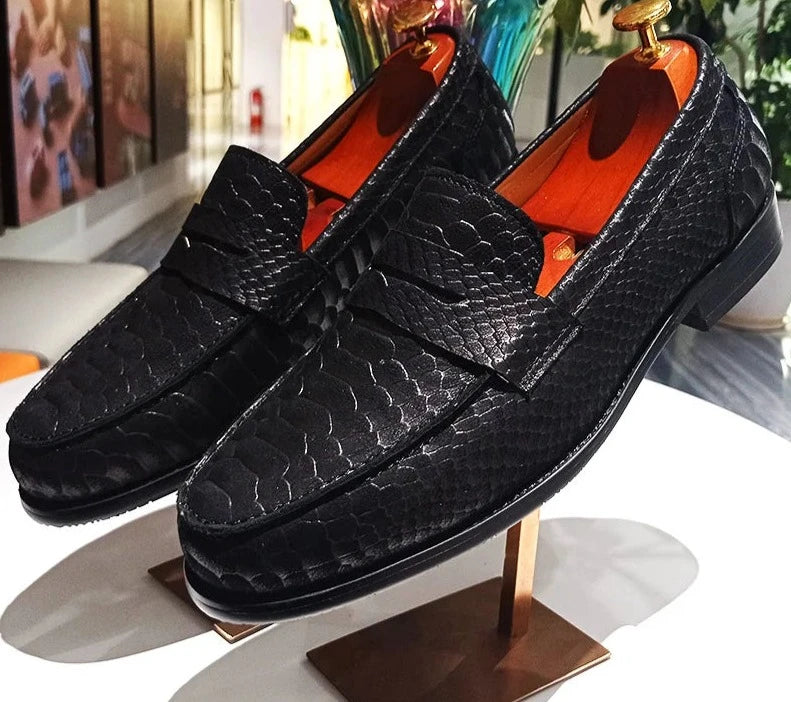 Black Banquet Suede Loafers Leather Men Shoes