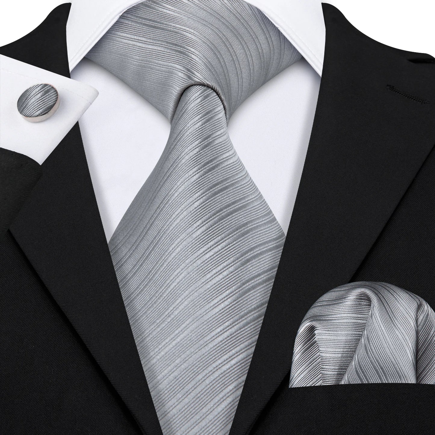 Black White Gray Silver Silk Men Tie