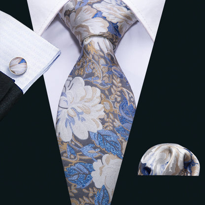 Men Wedding  Brown Floral Silk Tie