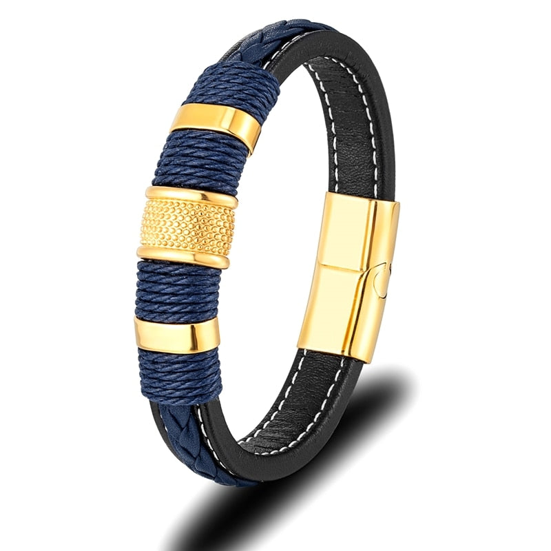 Braided Genuine Blue Leather Bracelet