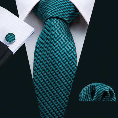 Black Green Silk Mens Ties Set