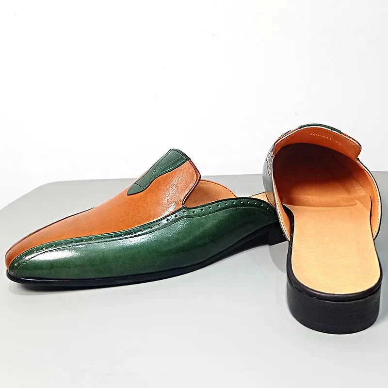 Mule's Green Mixed Brown Genuine Leather Shoes