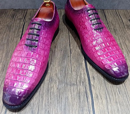 Genuine Purple Crocodile Print Leather Shoes