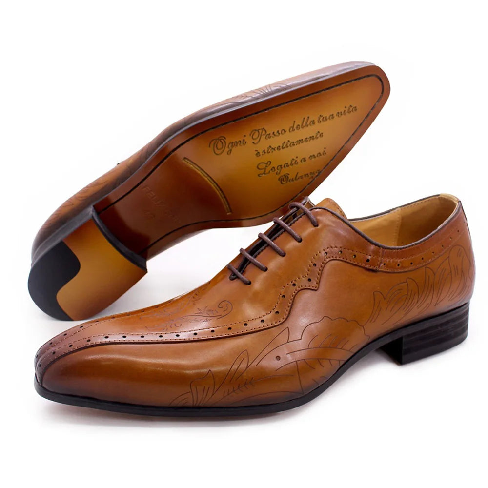 Lace Up Italian Brown Black Genuine Leather Shoes