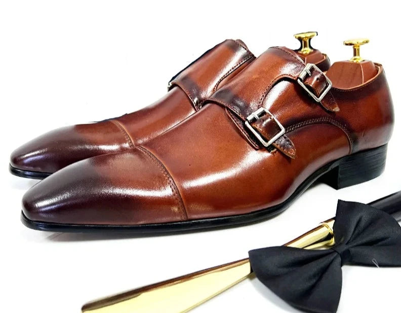 Real Leather Buckle Strap Loafers Men  Shoes