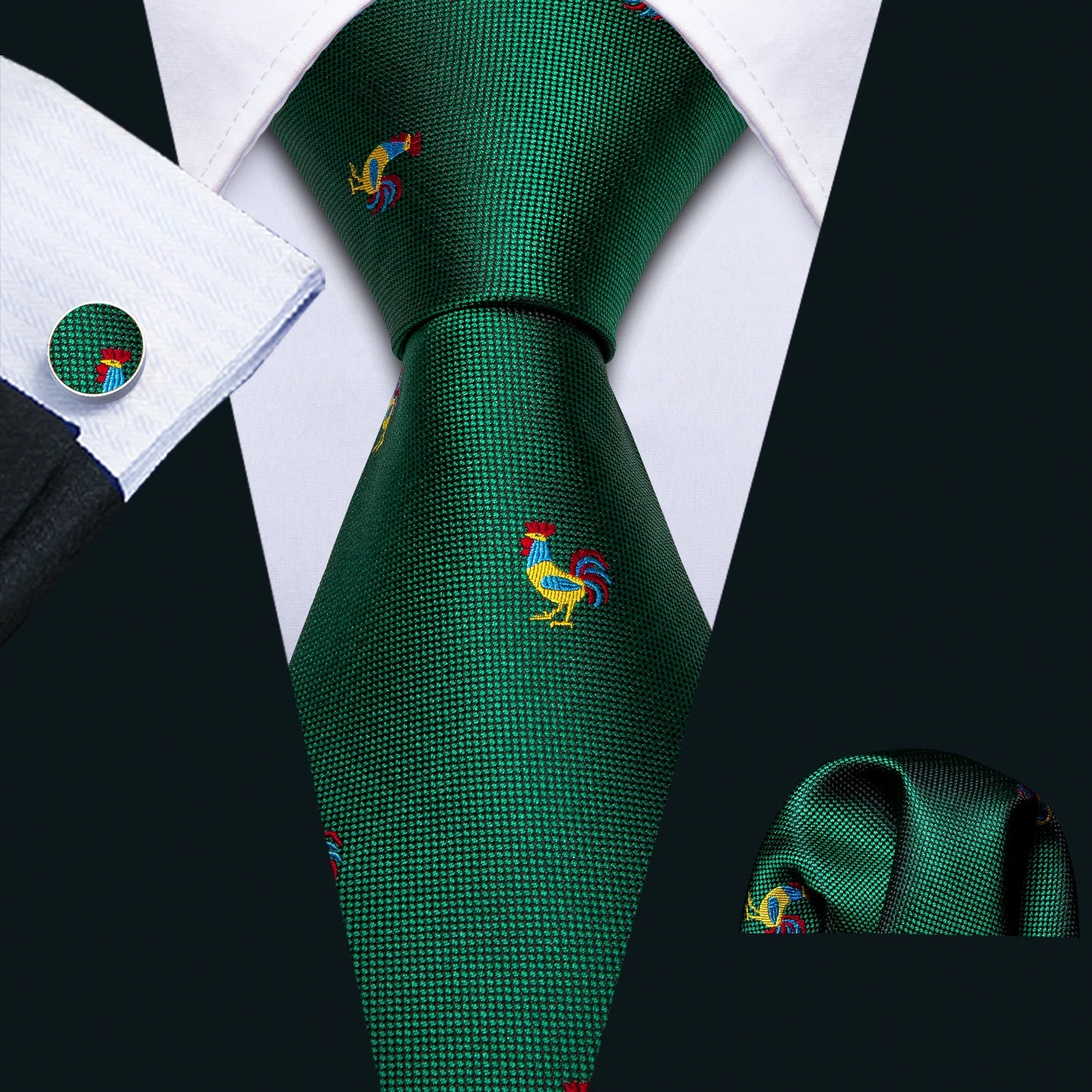 Black Green Silk Mens Ties Set