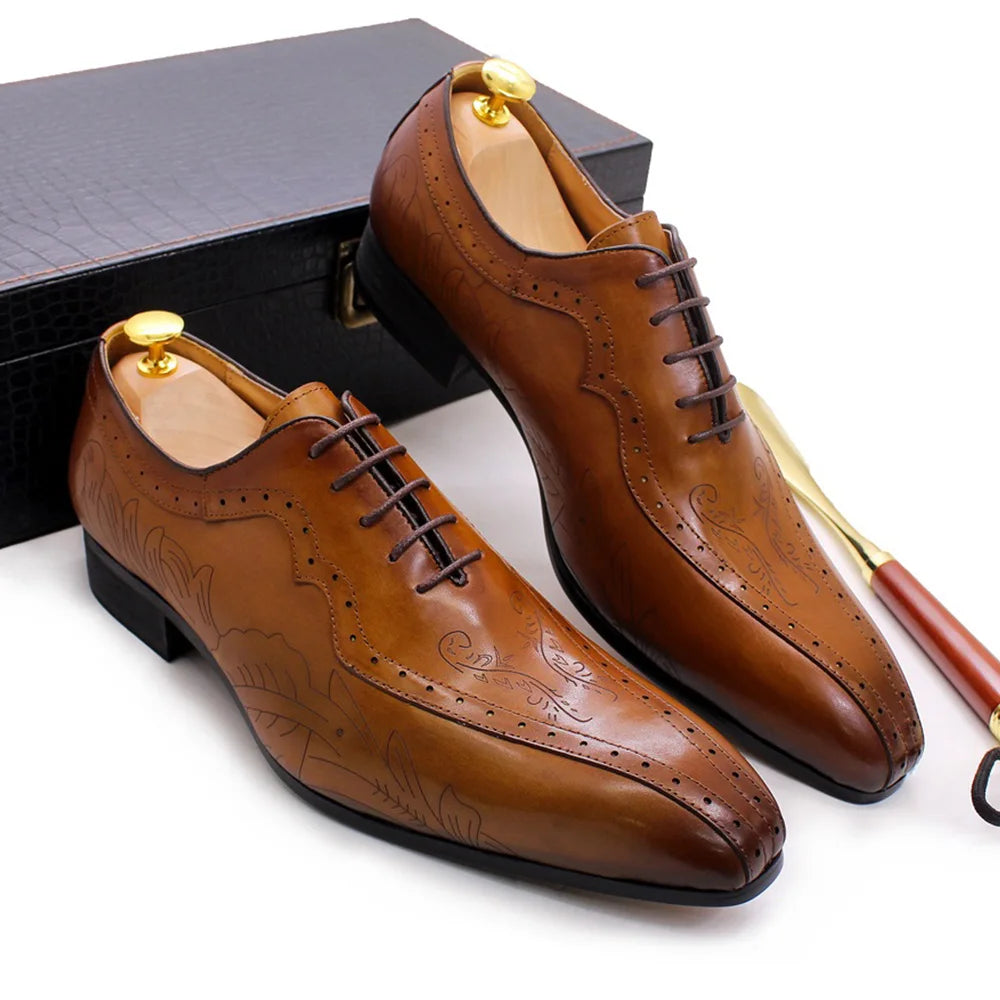 Lace Up Italian Brown Black Genuine Leather Shoes