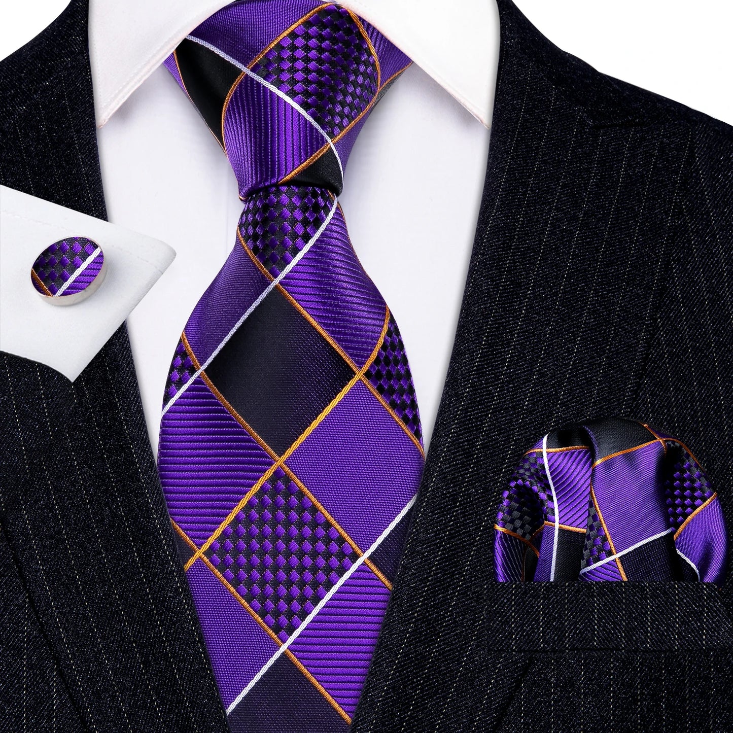 Dark Purple Plaid Silk Men Tie