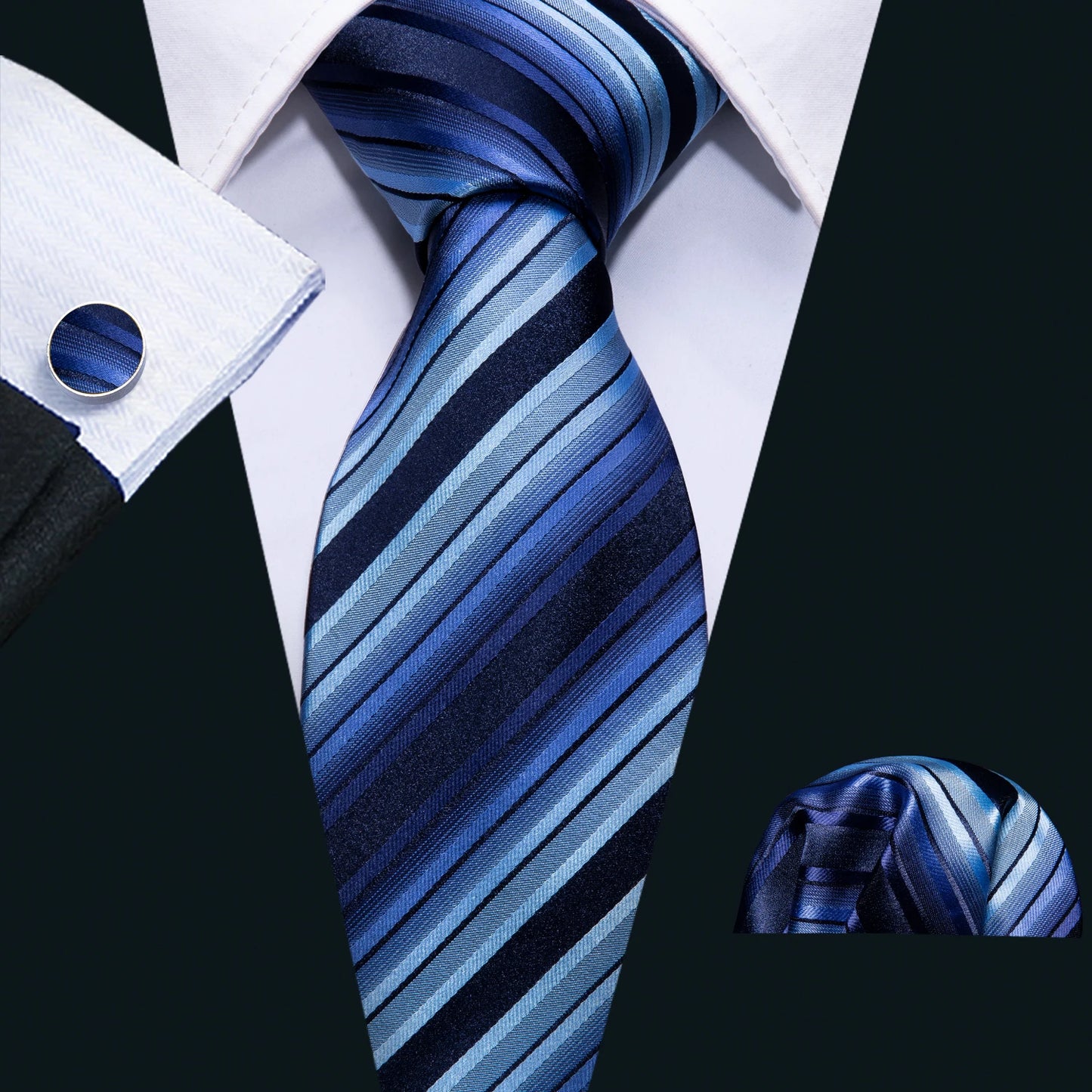 Silk Necktie Pocket Square Cufflinks Set Men Ties