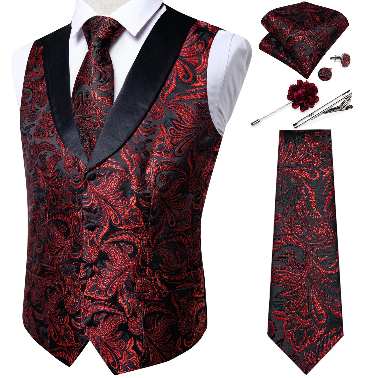 Unique Floral Paisley Vest And Tie Set