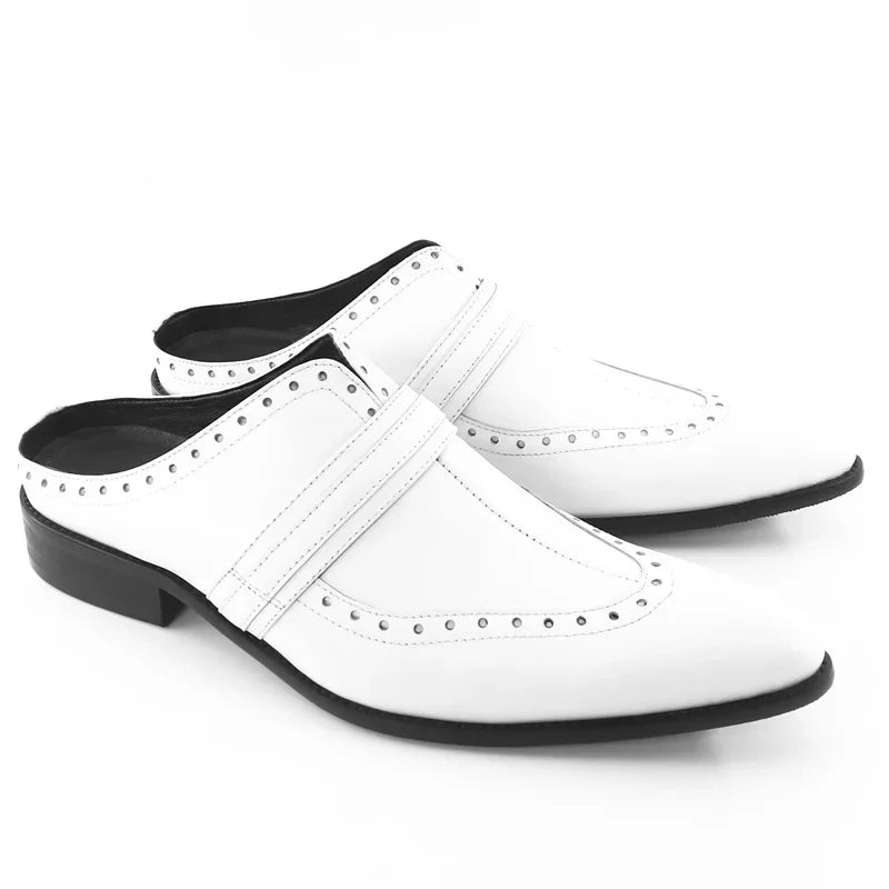 MEN MULES LEATHER HALF SHOES POINTED TOE CASUAL SHOES