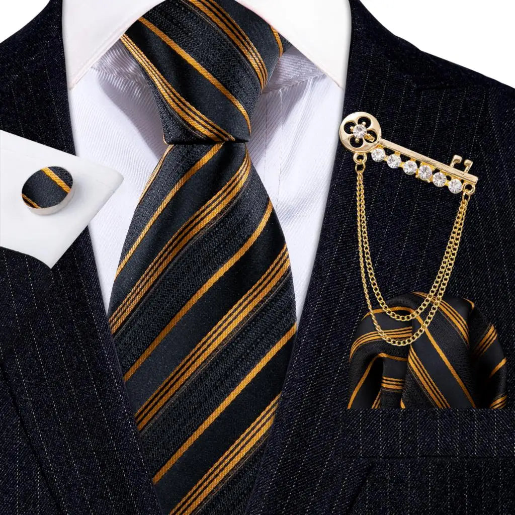 Gold Black Jacquard Silk Men Tie