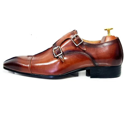 Real Leather Buckle Strap Loafers Men  Shoes