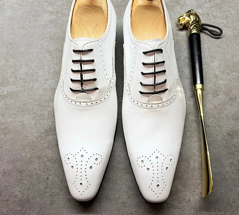 Italian White Black Brogue Oxford Shoes