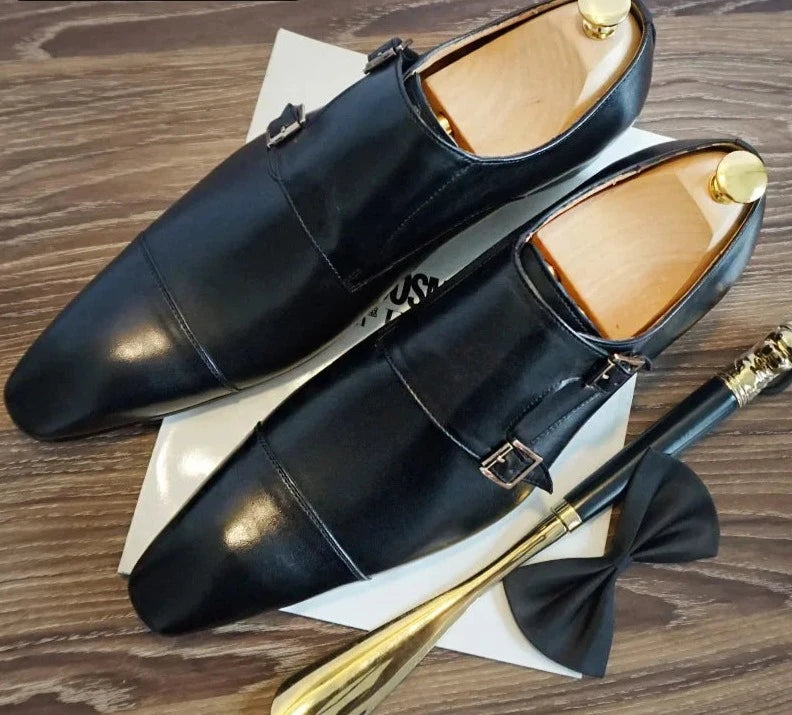 Real Leather Buckle Strap Loafers Men  Shoes