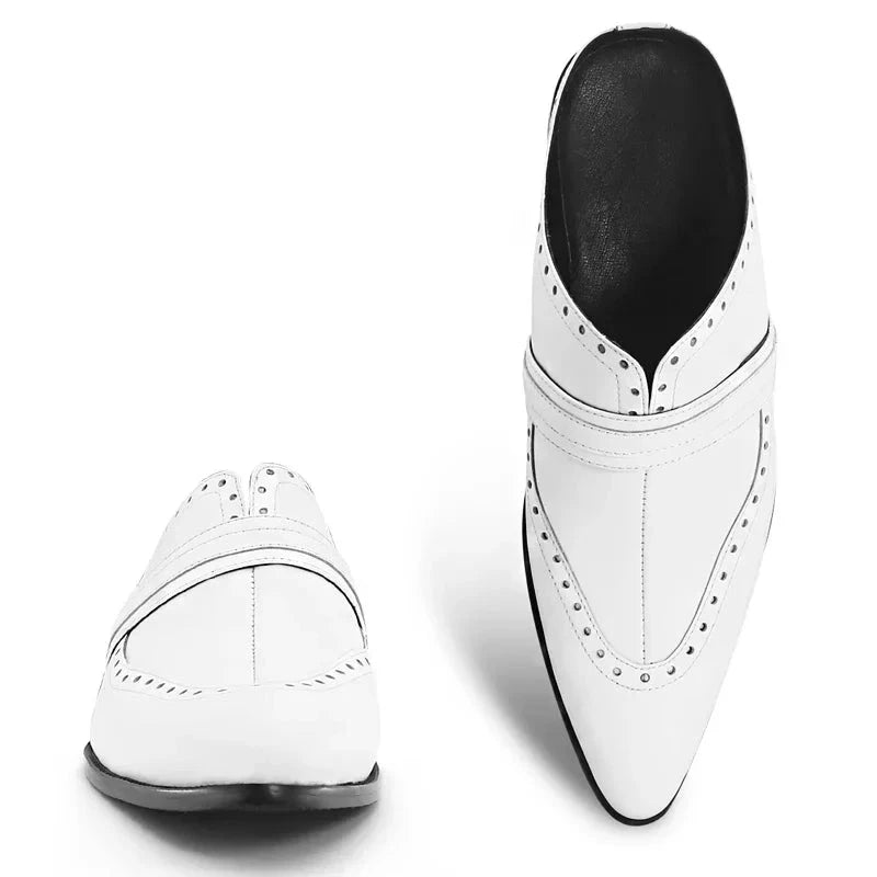 MEN MULES LEATHER HALF SHOES POINTED TOE CASUAL SHOES