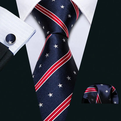 Silk Necktie Pocket Square Cufflinks Set Men Ties