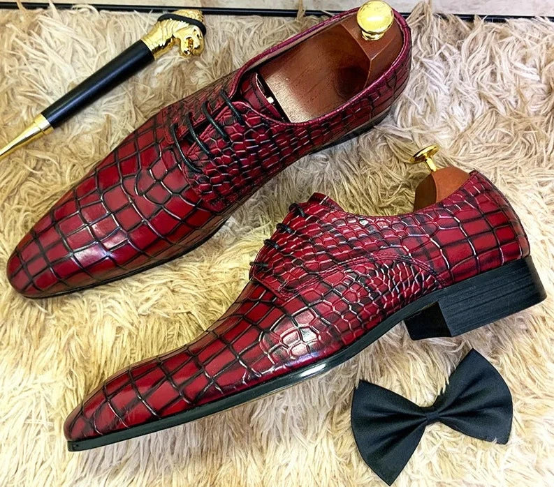 Red Black Lace Up Pointed Derby Oxford Shoes