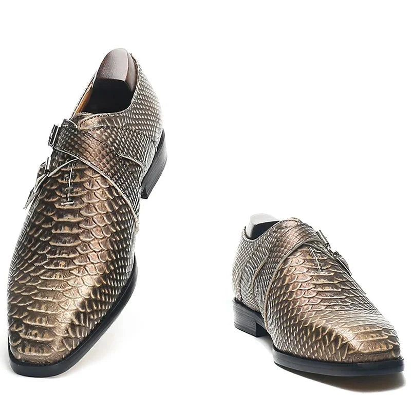 SNAKE PRINT LEATHER LOAFERS SHOES FOR MEN