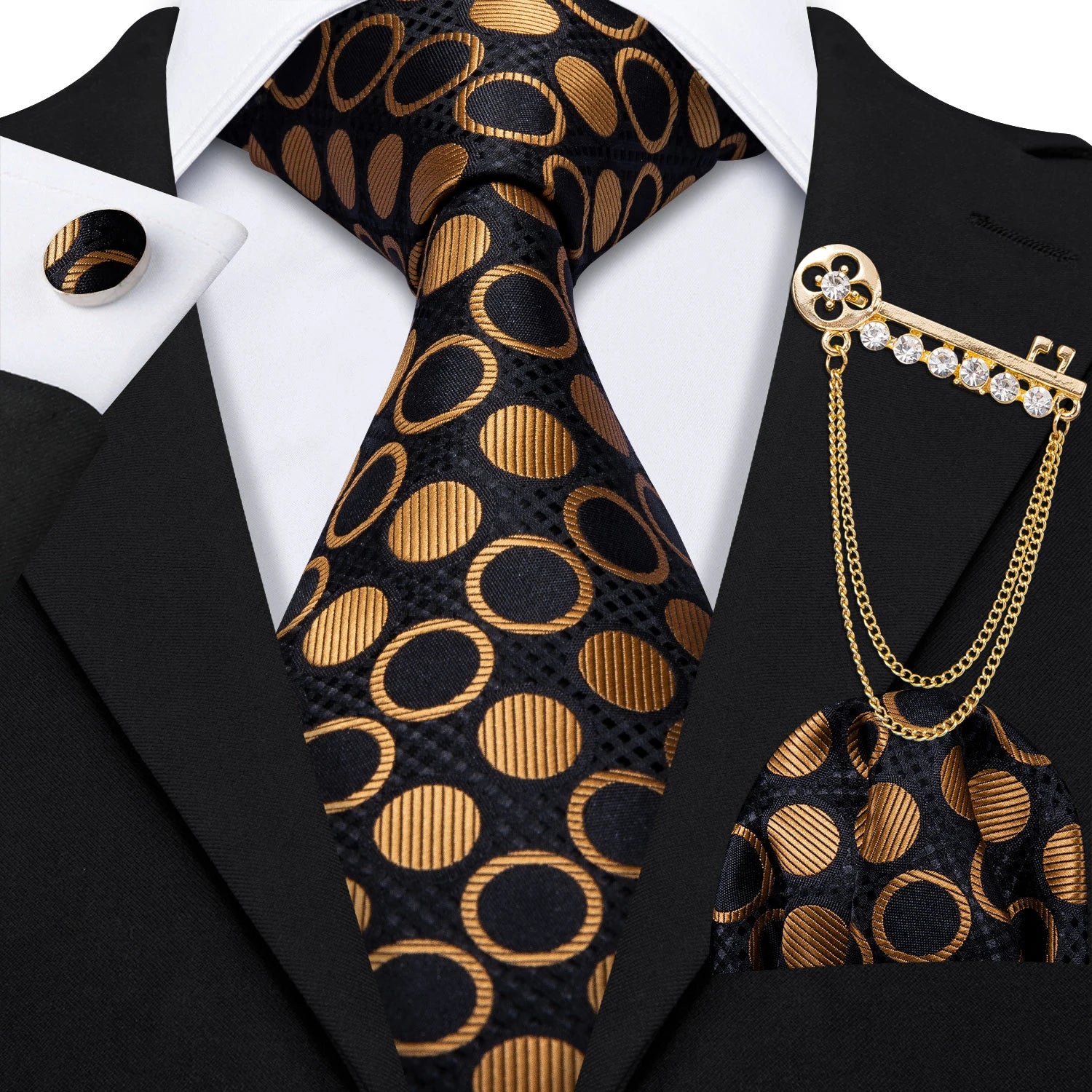 Gold Black Jacquard Silk Men Tie