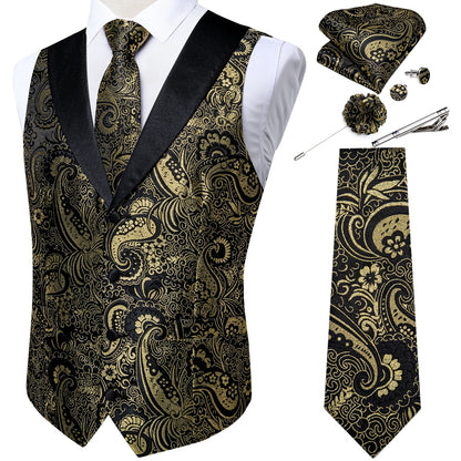 Unique Floral Paisley Vest And Tie Set