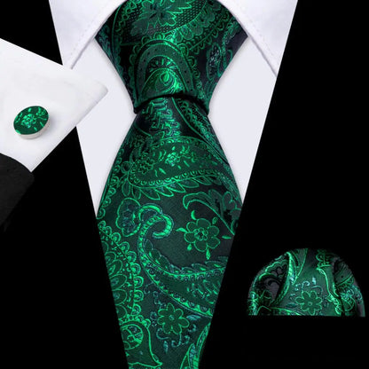 Black Green Silk Mens Ties Set