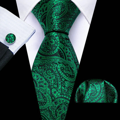 Black Green Silk Mens Ties Set