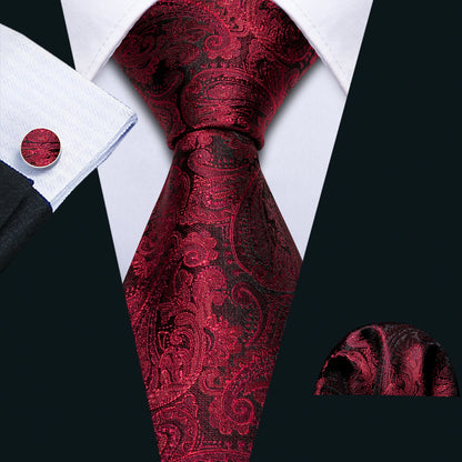 Fashion Red Burgundy Silk Men Tie Set