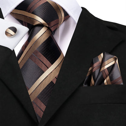 Plaid Black Brown Tie For Men