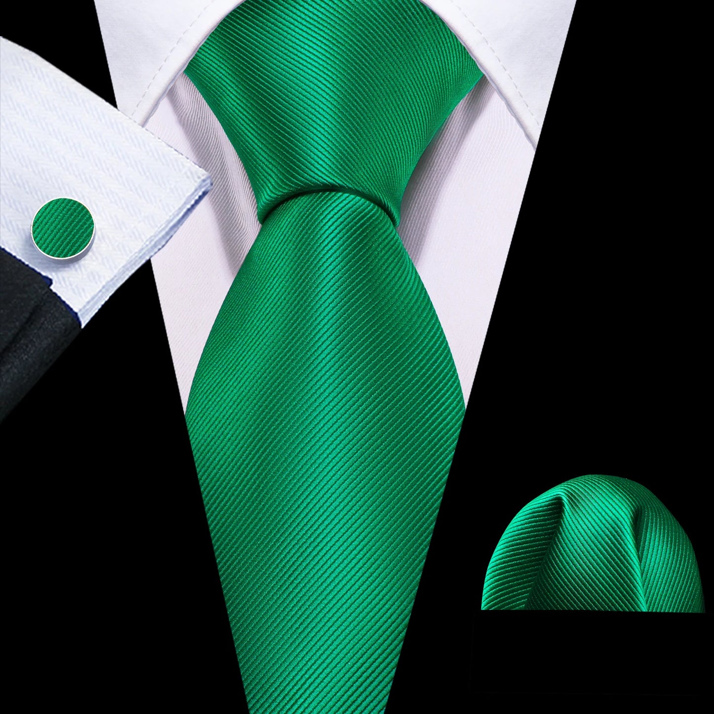 Black Green Silk Mens Ties Set